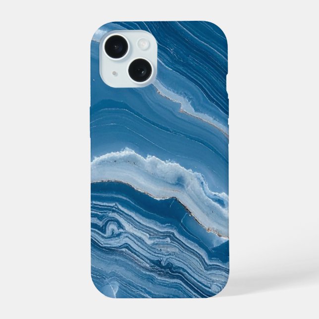 Coque iPhone 15 Marbre bleu poussiéreux en pierre moderne (Verso)