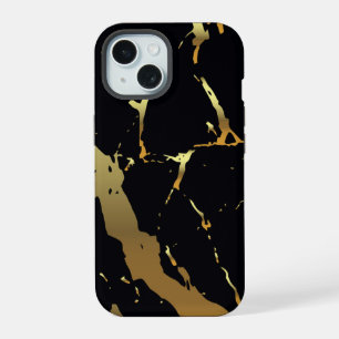 Coque iPhone 15 Marbre noir et or