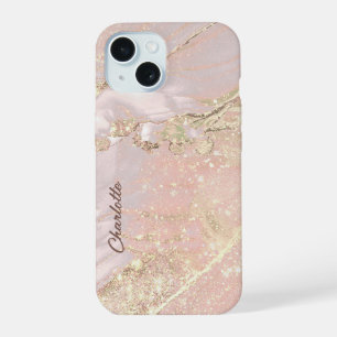 Coque iPhone 15 marbre rose élégant