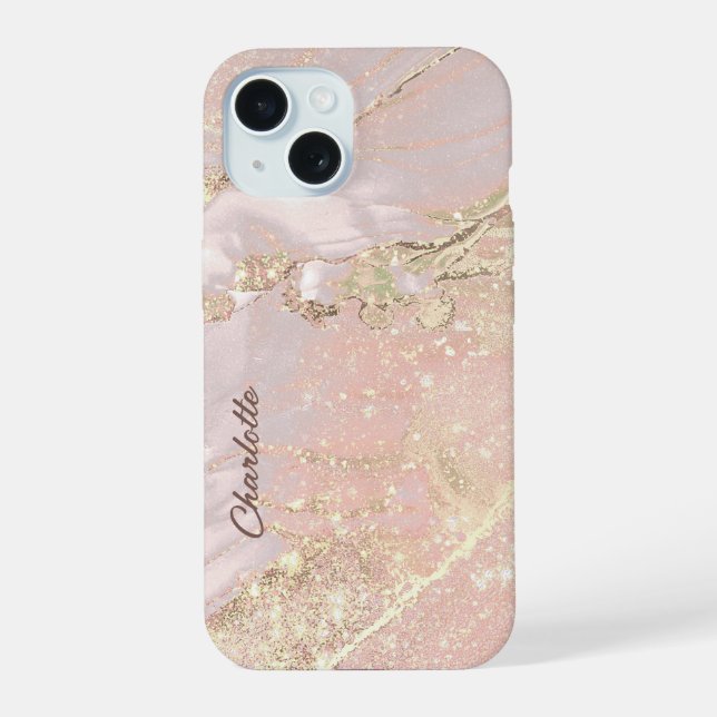 Coque iPhone 15 marbre rose élégant (Verso)