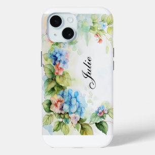 Coque iPhone 15 Mariage Fleurs Bleues et Rouges