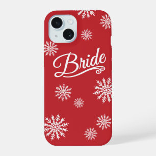 Coque iPhone 15 Mariée flocon de neige blanc sur rouge