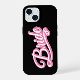 Coque iPhone 15 Mariée rose/blanc sur noir