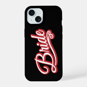 Coque iPhone 15 Mariée rouge/blanc sur noir