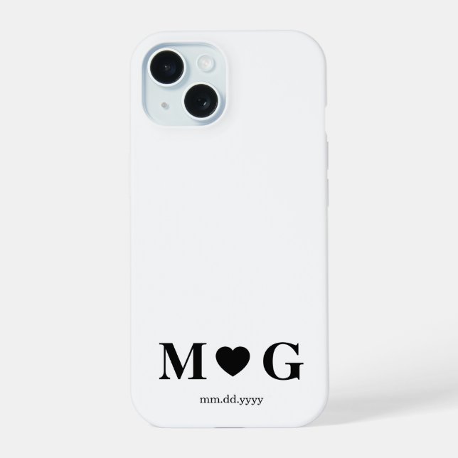 Coque iPhone 15 Marque de cœur de monogramme de couples personnali (Verso)