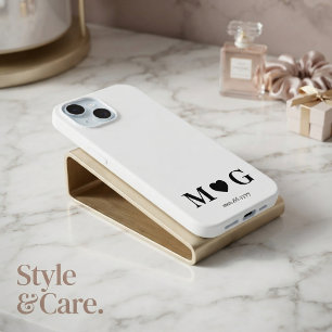 Coque iPhone 15 Marque de cœur de monogramme de couples personnali
