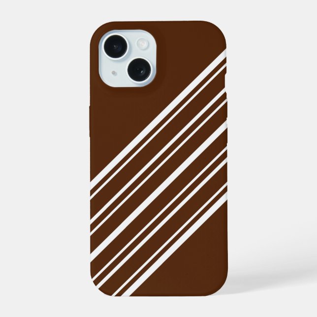 Coque iPhone 15 Marron Chocolat avec Rayures Blanches (Verso)