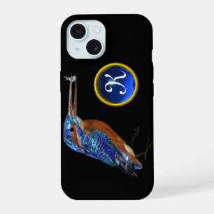 Coque iPhone 15 Martin-pêcheur MONOGRAMME , Bleu électrique, Noir