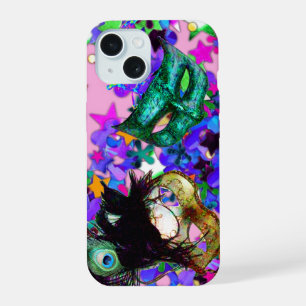 Coque iPhone 15 MASQUE DE BAL MASQUÉ DU MARDI GRAS confetti