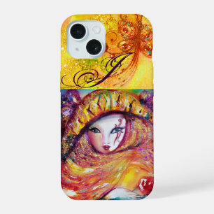 COQUE iPhone 15 MASQUE VENITIEN - MASQUE AU MONOGRAMME JAUNE