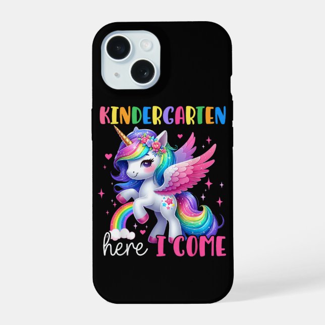 Coque iPhone 15 Maternelle j'arrive licorne rentrée scolaire (Verso)