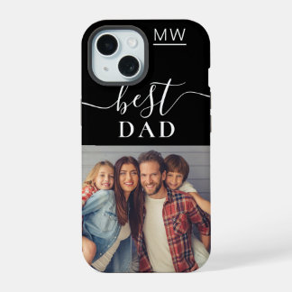 Coque iPhone 15 Meilleur Papa Monogramme Moderne Écriture Photo No