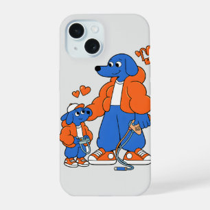 Coque iPhone 15 Meilleurs amis : Duo de Blue Dog père et fils ( Or