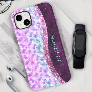 Coque iPhone 15 Mermaid peau rose argent faux parties scintillant