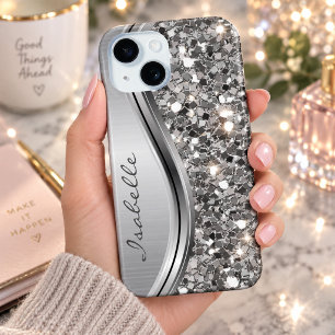 Coque iPhone 15 Métal Personnalisé Faux Paillettes Glam Bling Arge