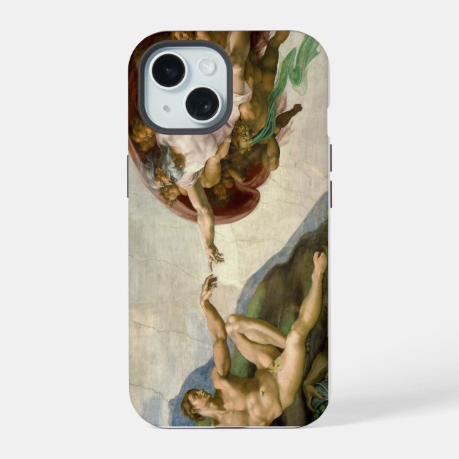 Coque iPhone 15 Michelangelo Création d'Adam Art (Verso)