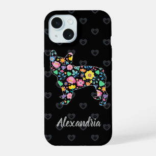 Coque iPhone 15 Mignon Amour Mon Design Floral de Bouledogue Franç