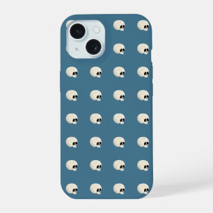 Coque iPhone 15 Mignon crâne Kawaii Halloween pois bleu clair