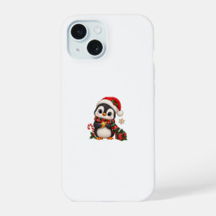 Coque iPhone 15 Mignon manchot de Noël avec chapeau de Père Noël