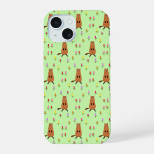 Coque iPhone 15 Mignon motif de marmotte et de tulipes