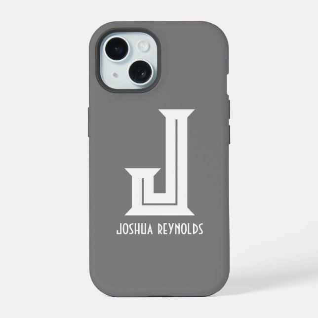 Coque iPhone 15 Minimal Monogramme Gris  (Verso)