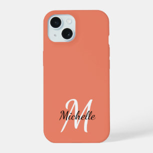 Coque iPhone 15 Minimal Monogramme Initial Orange Clair