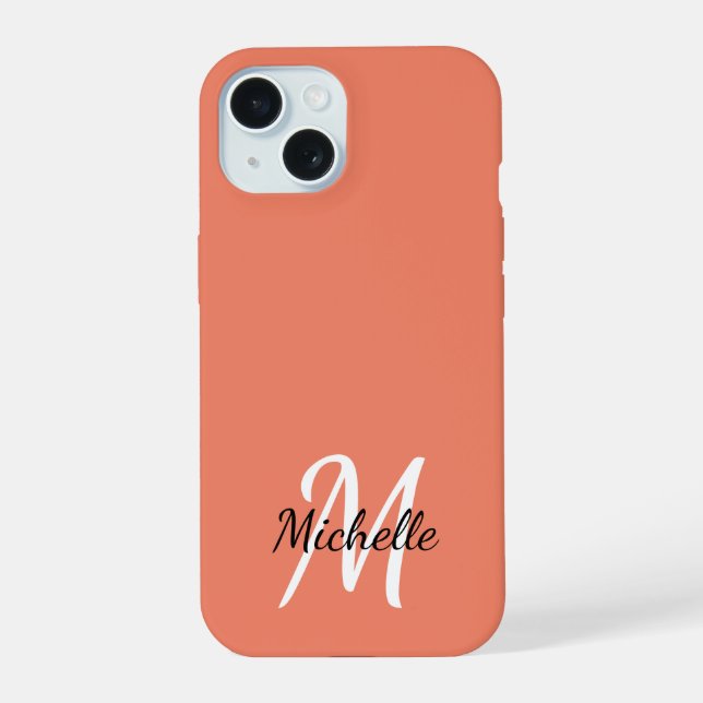 Coque iPhone 15 Minimal Monogramme Initial Orange Clair (Verso)
