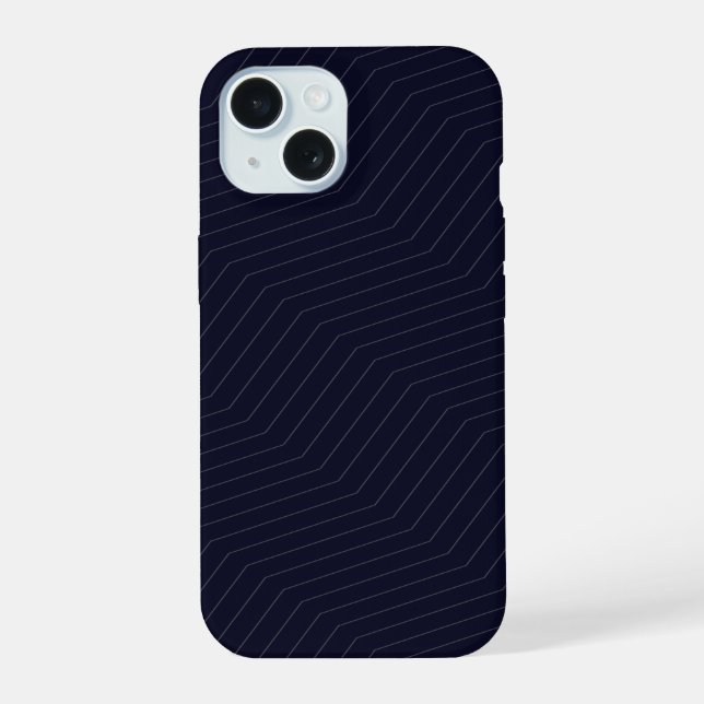 Coque iPhone 15 Minimalist Midnight Navy Blue Zig Zag Geometric  (Verso)