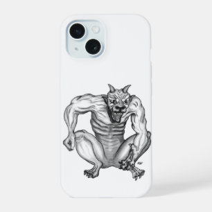 Coque iPhone 15 Mix-Creature Troll Diable Golem, Noir et Blanc