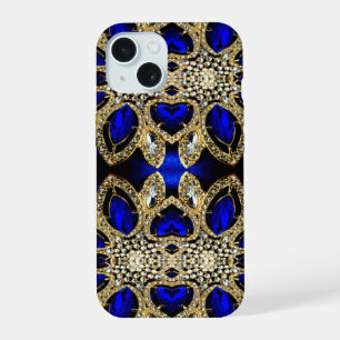 Coque iPhone 15 mode turquoise or argenté bleu royal élégant
