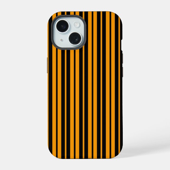 Coque iPhone 15 Modèle de bande verticale orange noir (Verso)