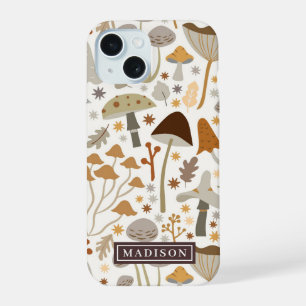 Coque iPhone 15 Modèle de nom personnalisé à motif de champignon