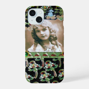 COQUE iPhone 15 MODELE DE PHOTO ART NOUVEAU NOIR VERT ROUGE GEMMES
