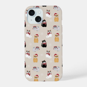 Coque iPhone 15 Modèle de vacances festif de chats de Noël