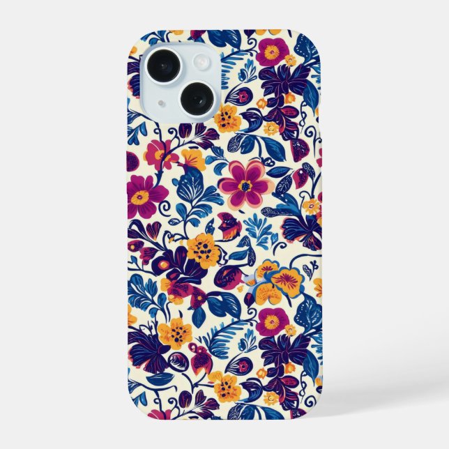 Coque iPhone 15 Modèle floral coloré (Verso)