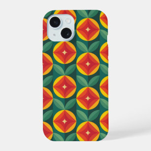 Coque iPhone 15 Modèle Floral Orange Moderne Du Milieu Du Siècle