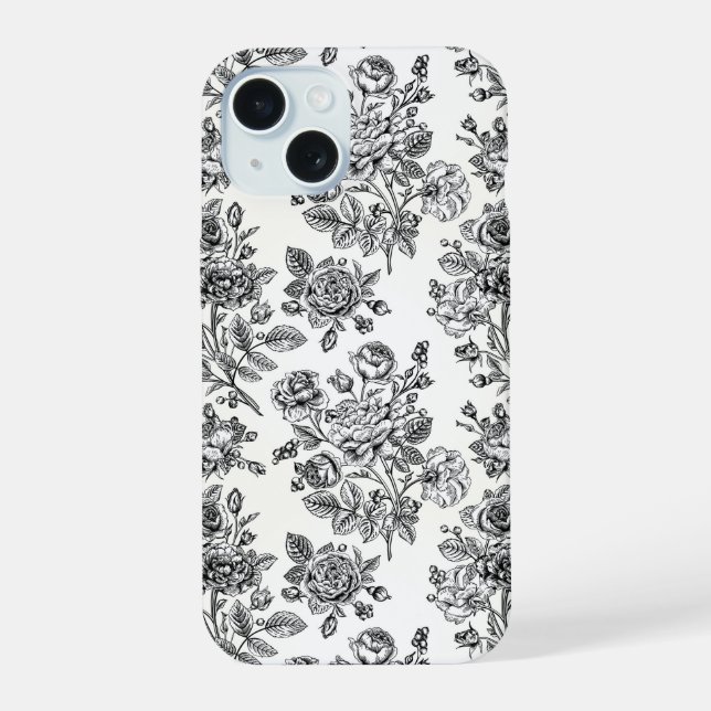 Coque iPhone 15 Modèle Floral Rose vintage (Verso)