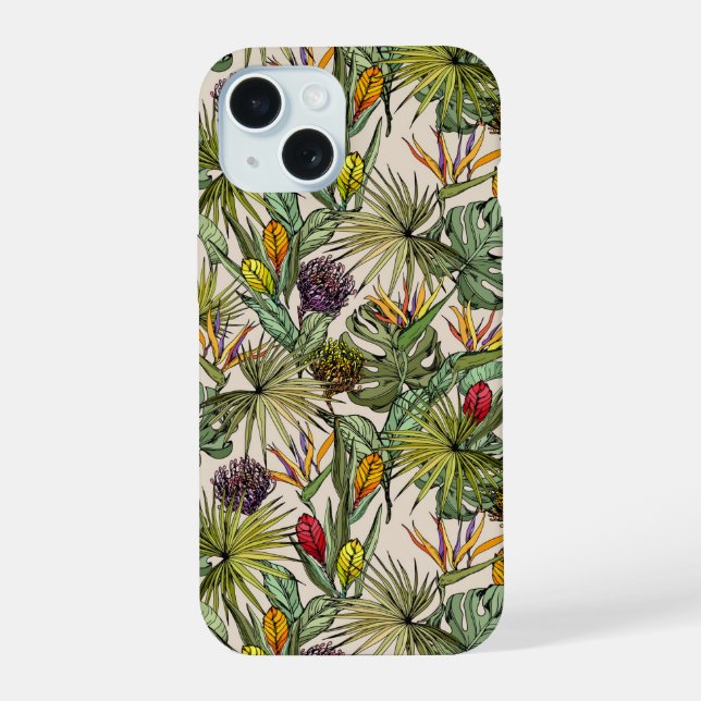 Coque iPhone 15 Modèle floral tropical (Verso)