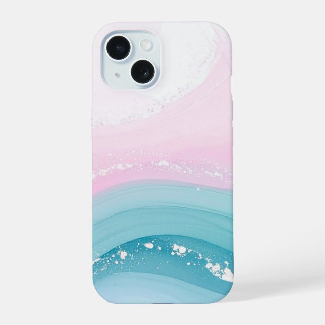 Coque iPhone 15 Modern Stone Dusty Blue Marble (Verso)