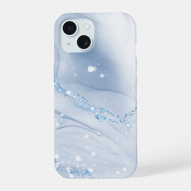 Coque iPhone 15 Modern Stone Dusty Blue Marble (Verso)