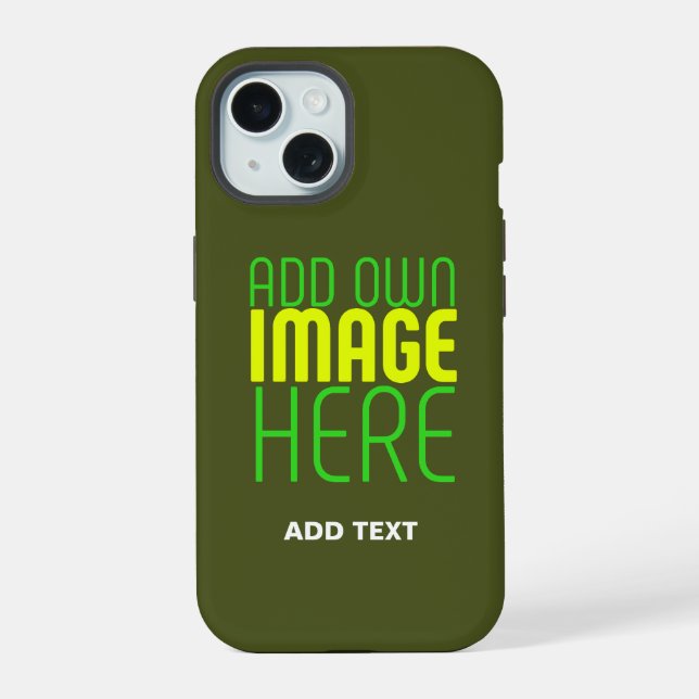 COQUE iPhone 15 MODERNE ÉDITABLE ARMÉE VERT IMAGE MODÈLE TEXTE (Verso)