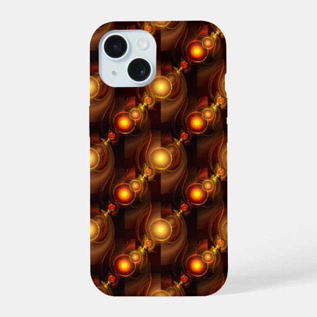 Coque iPhone 15 Moderne Élégant Bohème Doré Motif d'Art Abstrait # (Verso)