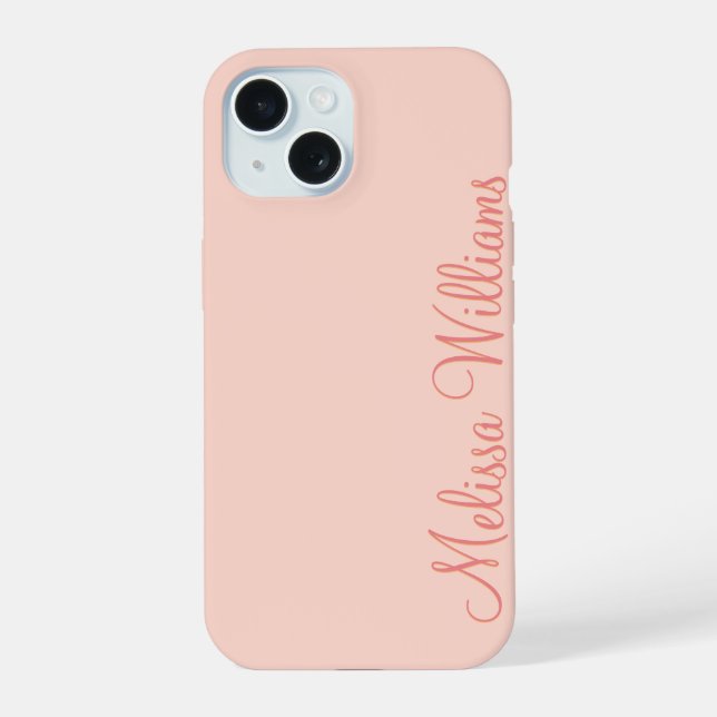 Coque iPhone 15 Moderne Feminine Solide Rose Soft Script Nom perso (Verso)
