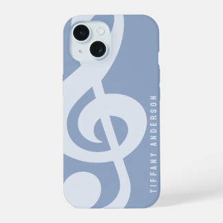 Coque iPhone 15 Moderne Minimal Pastel Bleu Musique Symbole Nom