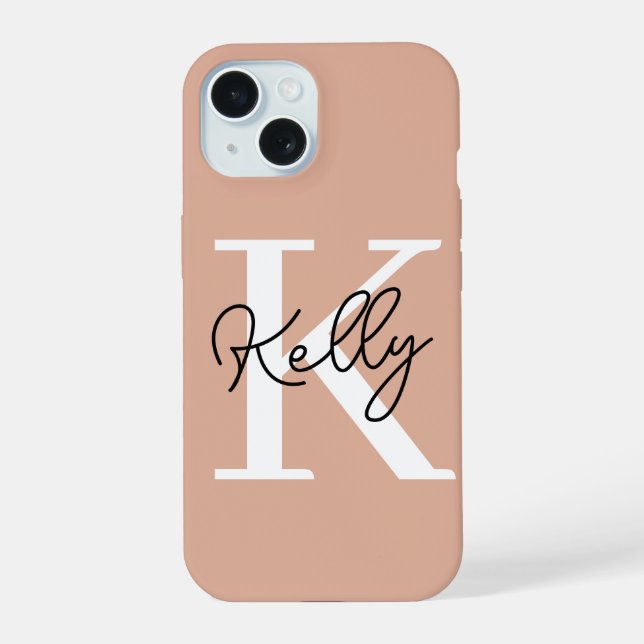 Coque iPhone 15 Moderne Monogramme Script Rose Pâle (Verso)