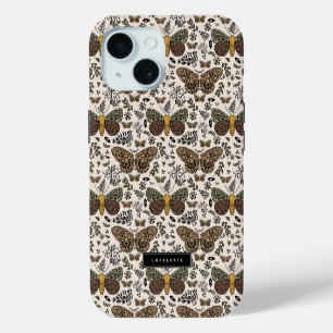 Coque iPhone 15 Moderne Motif Abstrait de Papillons de Nuit Bohémi