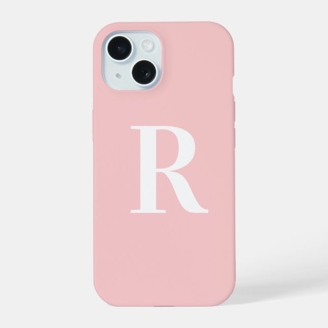 Coque iPhone 15 Moderne simple Monogramme rose (Verso)