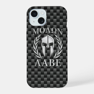 Coque iPhone 15 Molon Labe Spartan Warrior Fibre de carbone Imprim