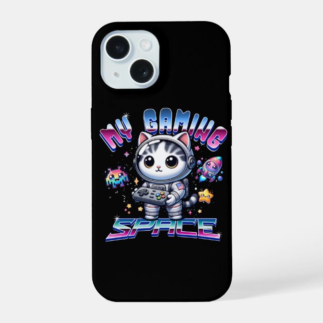 COQUE iPhone 15 MON ESPACE DE JEU - CHAT ESPACE KAWAII (Verso)
