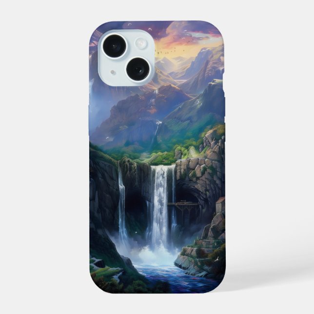 Coque iPhone 15 Monde Fantastique de Cascade (Verso)
